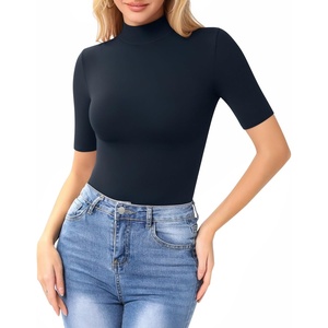 image:imageMANGOPOP Womens Mock Turtle Neck Slim Fit 34 Sleeve TShirt29 Deep Blue
