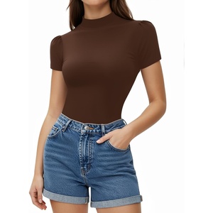image:imageMANGOPOP Womens Mock Turtle Neck Slim Fit 34 Sleeve TShirt34 Short Sleeve Coffee