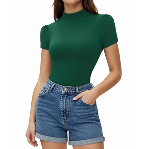 image:imageMANGOPOP Womens Mock Turtle Neck Slim Fit 34 Sleeve TShirt35 Short Sleeve Deep Green