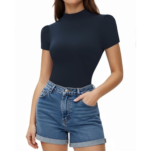 image:imageMANGOPOP Womens Mock Turtle Neck Slim Fit 34 Sleeve TShirt37 Short Sleeve Deep Blue