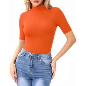 image:imageMANGOPOP Womens Mock Turtle Neck Slim Fit 34 Sleeve TShirtOrange
