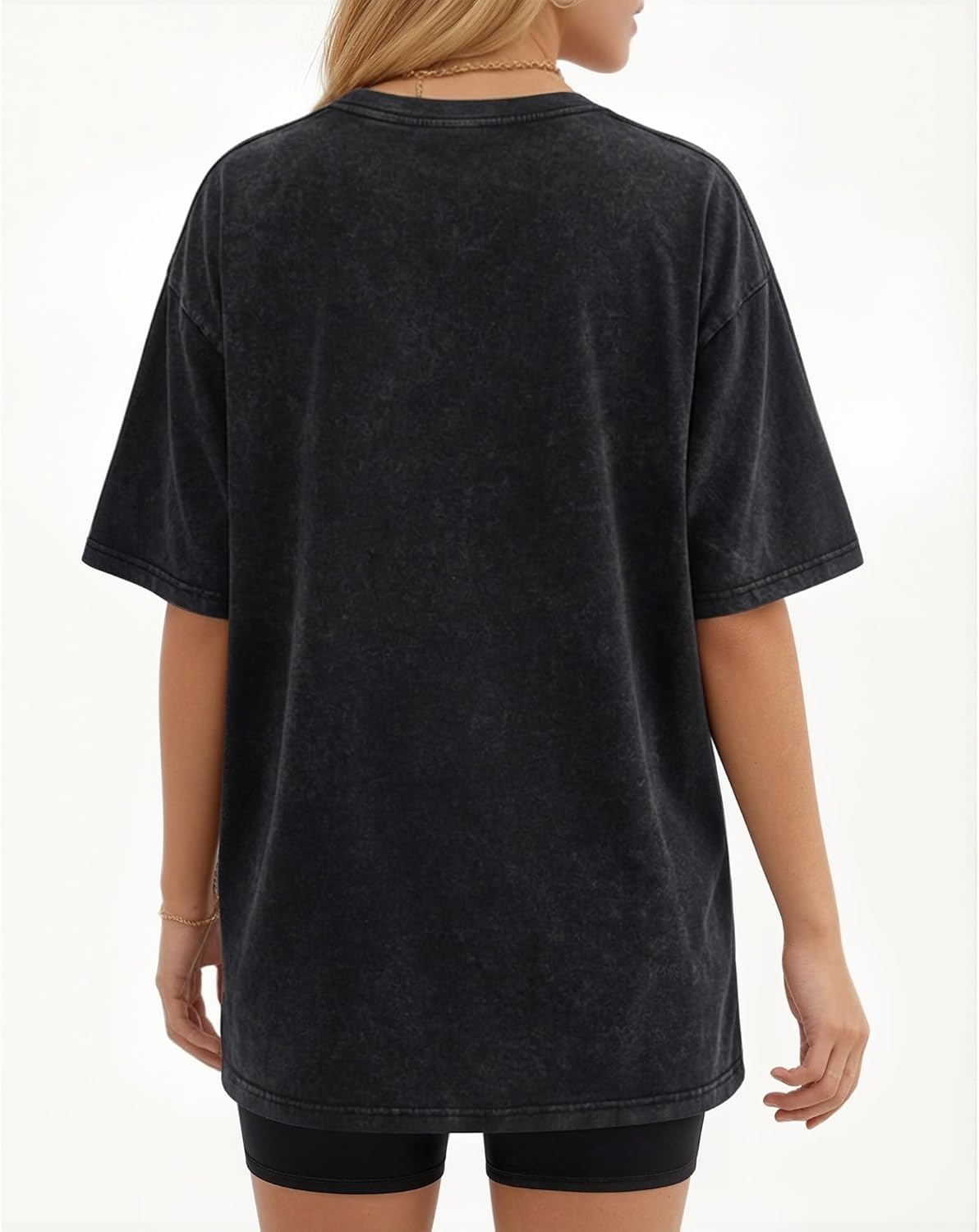image:imageMANGOPOP Oversized Vintage Short Sleeve Shirts for Women Acid Wash Crew Neck Y2k Grunge Casual Summer Baggy Tees TopsBlack