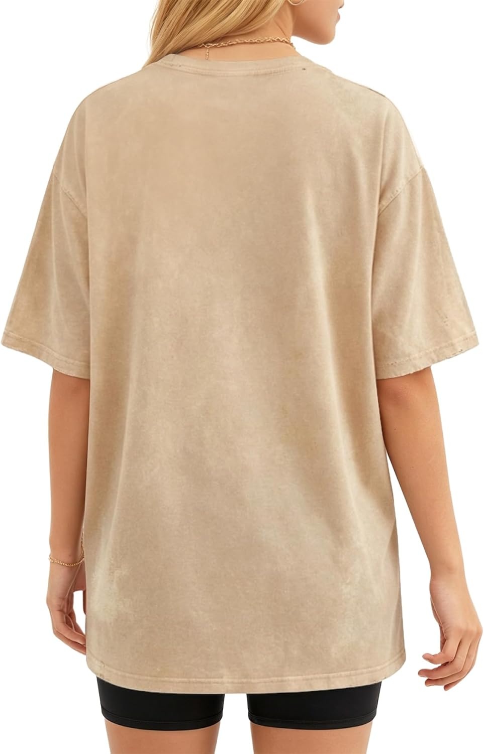 image:imageMANGOPOP Oversized Vintage Short Sleeve Shirts for Women Acid Wash Crew Neck Y2k Grunge Casual Summer Baggy Tees TopsKhaki
