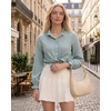 image:imageMANGOPOP Button Down Shirts for Women Long Sleeve Plaid Ruffle Neck Blouses Business Casual Shirt Tops 2026 Trendy OutfitBlue