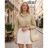 image:imageMANGOPOP Button Down Shirts for Women Long Sleeve Plaid Ruffle Neck Blouses Business Casual Shirt Tops 2026 Trendy OutfitKhaki