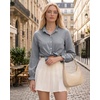 image:imageMANGOPOP Button Down Shirts for Women Long Sleeve Plaid Ruffle Neck Blouses Business Casual Shirt Tops 2026 Trendy OutfitNavy Blue