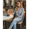 image:imageMANGOPOP Button Down Shirts for Women Long Sleeve Plaid Ruffle Neck Blouses Business Casual Shirt Tops 2026 Trendy OutfitNavy Blue