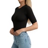 image:imageMANGOPOP Half Sleeve Tops for Women Crew Neck Slim Fitted Casual Going Out T Shirt Tops 2026 TrendyBlack