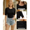 image:imageMANGOPOP Half Sleeve Tops for Women Crew Neck Slim Fitted Casual Going Out T Shirt Tops 2026 TrendyBlack