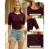 image:imageMANGOPOP Half Sleeve Tops for Women Crew Neck Slim Fitted Casual Going Out T Shirt Tops 2026 TrendyBurgundy