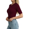 image:imageMANGOPOP Half Sleeve Tops for Women Crew Neck Slim Fitted Casual Going Out T Shirt Tops 2026 TrendyBurgundy