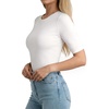 image:imageMANGOPOP Half Sleeve Tops for Women Crew Neck Slim Fitted Casual Going Out T Shirt Tops 2026 TrendyCreamy White