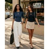 image:imageMANGOPOP Half Sleeve Tops for Women Crew Neck Slim Fitted Casual Going Out T Shirt Tops 2026 TrendyDeep Blue