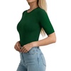 image:imageMANGOPOP Half Sleeve Tops for Women Crew Neck Slim Fitted Casual Going Out T Shirt Tops 2026 TrendyDeep Green
