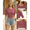 image:imageMANGOPOP Half Sleeve Tops for Women Crew Neck Slim Fitted Casual Going Out T Shirt Tops 2026 TrendyMarsala