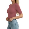 image:imageMANGOPOP Half Sleeve Tops for Women Crew Neck Slim Fitted Casual Going Out T Shirt Tops 2026 TrendyMarsala