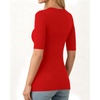 image:imageMANGOPOP Half Sleeve Tops for Women Crew Neck Slim Fitted Casual Going Out T Shirt Tops 2026 TrendyRed