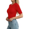 image:imageMANGOPOP Half Sleeve Tops for Women Crew Neck Slim Fitted Casual Going Out T Shirt Tops 2026 TrendyRed