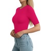image:imageMANGOPOP Half Sleeve Tops for Women Crew Neck Slim Fitted Casual Going Out T Shirt Tops 2026 TrendyRose Pink
