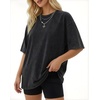 image:imageMANGOPOP Oversized Vintage Short Sleeve Shirts for Women Acid Wash Crew Neck Y2k Grunge Casual Summer Baggy Tees TopsBlack