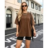 image:imageMANGOPOP Oversized Vintage Short Sleeve Shirts for Women Acid Wash Crew Neck Y2k Grunge Casual Summer Baggy Tees TopsCoffee