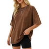 image:imageMANGOPOP Oversized Vintage Short Sleeve Shirts for Women Acid Wash Crew Neck Y2k Grunge Casual Summer Baggy Tees TopsCoffee