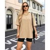 image:imageMANGOPOP Oversized Vintage Short Sleeve Shirts for Women Acid Wash Crew Neck Y2k Grunge Casual Summer Baggy Tees TopsKhaki