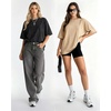 image:imageMANGOPOP Oversized Vintage Short Sleeve Shirts for Women Acid Wash Crew Neck Y2k Grunge Casual Summer Baggy Tees TopsKhaki