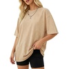 image:imageMANGOPOP Oversized Vintage Short Sleeve Shirts for Women Acid Wash Crew Neck Y2k Grunge Casual Summer Baggy Tees TopsKhaki