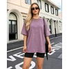 image:imageMANGOPOP Oversized Vintage Short Sleeve Shirts for Women Acid Wash Crew Neck Y2k Grunge Casual Summer Baggy Tees TopsLight Purple