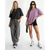 image:imageMANGOPOP Oversized Vintage Short Sleeve Shirts for Women Acid Wash Crew Neck Y2k Grunge Casual Summer Baggy Tees TopsLight Purple