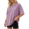 image:imageMANGOPOP Oversized Vintage Short Sleeve Shirts for Women Acid Wash Crew Neck Y2k Grunge Casual Summer Baggy Tees TopsLight Purple