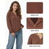 image:imageMANGOPOP Ribbed Henley Sweatshirt for Women Oversized Casual Long Sleeve Pullover Top with Decorative ButtonsCoffee