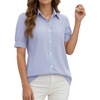 image:imageMANGOPOP Striped Button Down Shirt for Women Puff Short Sleeve Blouse Business Casual Tops Trendy 2026 SummerBlue
