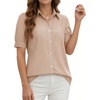 image:imageMANGOPOP Striped Button Down Shirt for Women Puff Short Sleeve Blouse Business Casual Tops Trendy 2026 SummerBrown