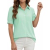 image:imageMANGOPOP Striped Button Down Shirt for Women Puff Short Sleeve Blouse Business Casual Tops Trendy 2026 SummerGreen