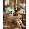 image:imageMANGOPOP Striped Button Down Shirt for Women Puff Short Sleeve Blouse Business Casual Tops Trendy 2026 SummerGreen