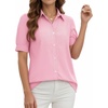 image:imageMANGOPOP Striped Button Down Shirt for Women Puff Short Sleeve Blouse Business Casual Tops Trendy 2026 SummerPink