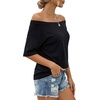 image:imageMANGOPOP Women Off The Shoulder Tops Oversized Tshirts 34 Sleeve tee Half Sleeve Going Out Shirt Loose Casual TrendyBlack