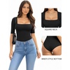 image:imageMANGOPOP WomenS Half Sleeve Bodysuit Square Neck 34 Sleeve Body Suits Dressy Fitted Going Out TopsA01 Black