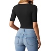 image:imageMANGOPOP WomenS Half Sleeve Bodysuit Square Neck 34 Sleeve Body Suits Dressy Fitted Going Out TopsA01 Black