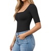 image:imageMANGOPOP WomenS Half Sleeve Bodysuit Square Neck 34 Sleeve Body Suits Dressy Fitted Going Out TopsA01 Black