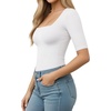 image:imageMANGOPOP WomenS Half Sleeve Bodysuit Square Neck 34 Sleeve Body Suits Dressy Fitted Going Out TopsA02 White