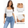 image:imageMANGOPOP WomenS Half Sleeve Bodysuit Square Neck 34 Sleeve Body Suits Dressy Fitted Going Out TopsA02 White