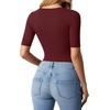 image:imageMANGOPOP WomenS Half Sleeve Bodysuit Square Neck 34 Sleeve Body Suits Dressy Fitted Going Out TopsBurgundy