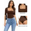 image:imageMANGOPOP WomenS Half Sleeve Bodysuit Square Neck 34 Sleeve Body Suits Dressy Fitted Going Out TopsCoffee