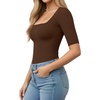 image:imageMANGOPOP WomenS Half Sleeve Bodysuit Square Neck 34 Sleeve Body Suits Dressy Fitted Going Out TopsCoffee