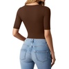 image:imageMANGOPOP WomenS Half Sleeve Bodysuit Square Neck 34 Sleeve Body Suits Dressy Fitted Going Out TopsCoffee