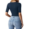 image:imageMANGOPOP WomenS Half Sleeve Bodysuit Square Neck 34 Sleeve Body Suits Dressy Fitted Going Out TopsDeep Blue