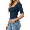 image:imageMANGOPOP WomenS Half Sleeve Bodysuit Square Neck 34 Sleeve Body Suits Dressy Fitted Going Out TopsDeep Blue